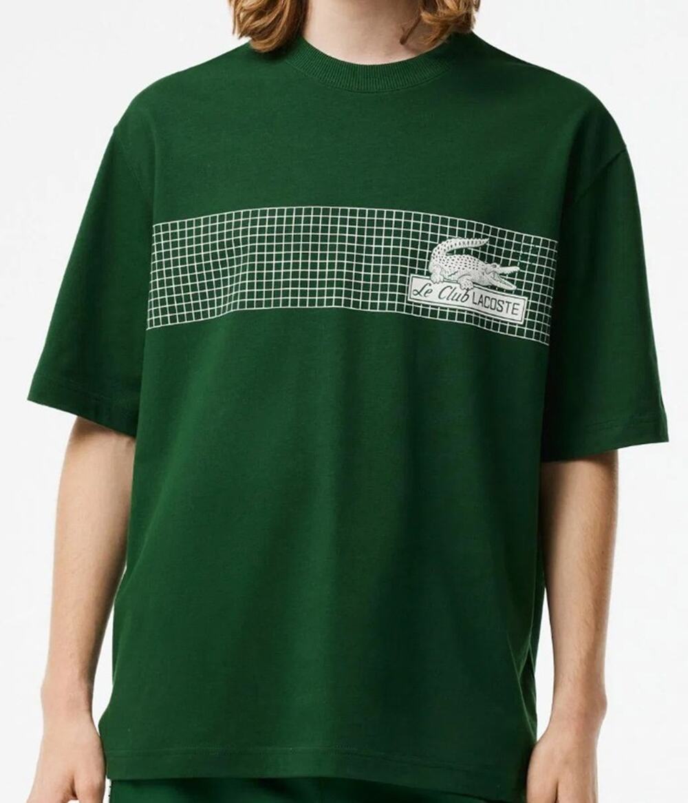 Lacoste Men's Short Sleeve Loose Fit Tennis Net Graphic Tee Shirt Green XL